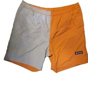 Columbia Mens Colorblock Reversible Shorts Orange Tan Mesh Hiking Swim 36 Waist